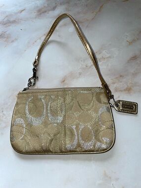 Coach Metallic Gold Signature Jacquard Wristlet